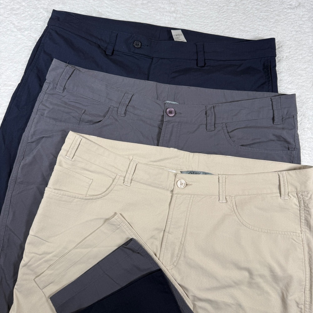 3 Pack! NEW tasc Performance Pants Mens 38 Navy Grey Beige Stretch Bamboo